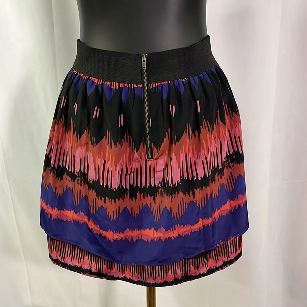 LC Lauren Conrad Pink Purple & Black Printed Tiered Hem High Waisted Mini Skirt